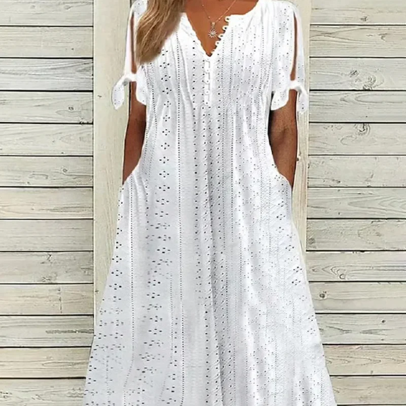 💃Women's Elegant V-Neck Hollow-Out Solid Dress - Image 9