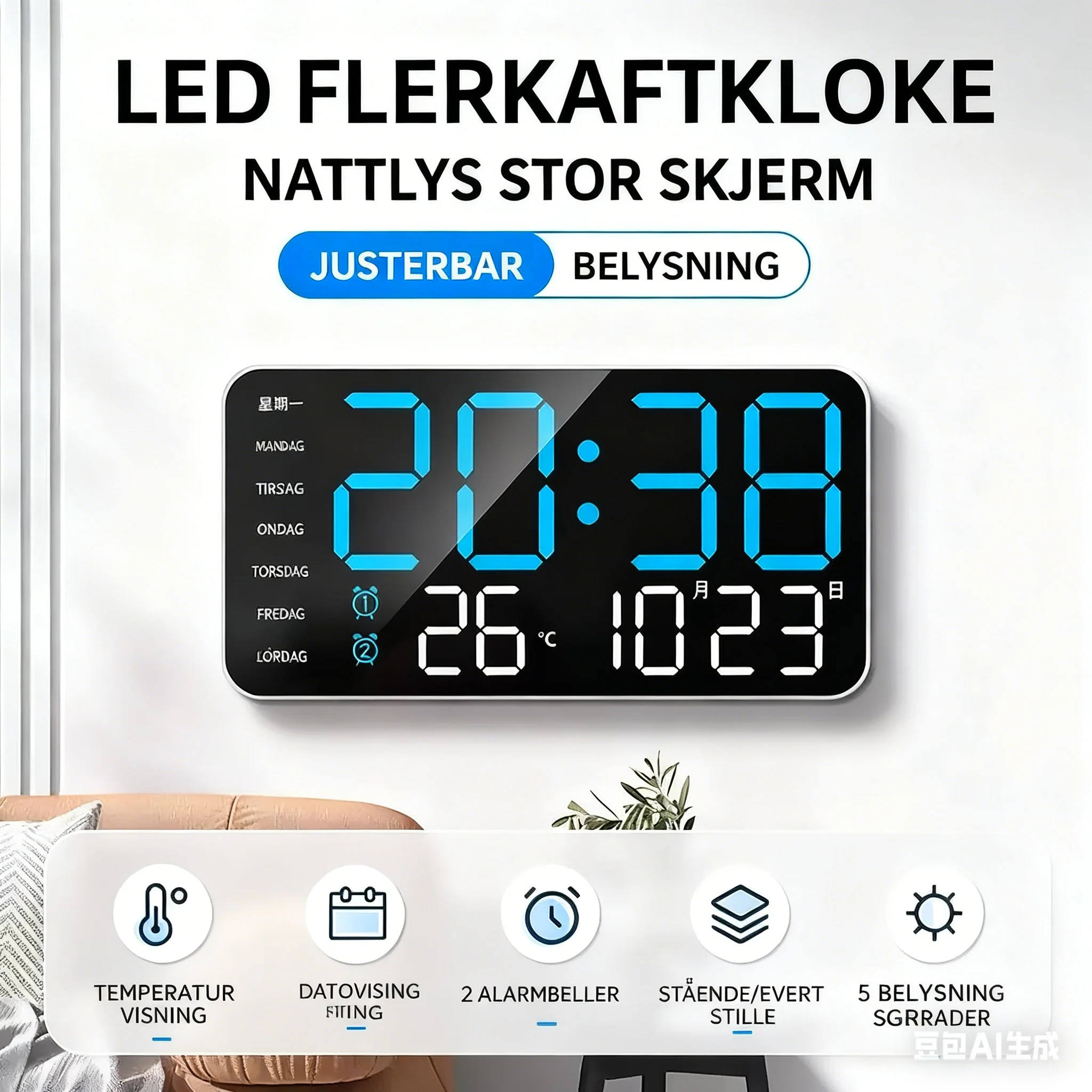 📢40% OFF!⏰Multifunctional decorative LED digital wall clock
