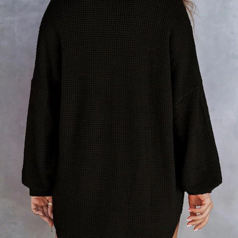 Women’s Loose Solid Color Waffle Knit Shirt - Image 5