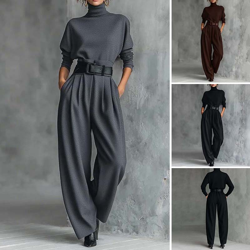 👗40% off🧵Women’s Elegant Turtleneck Top & High-Waist Pants Set (Get a Free Belt)👚👖