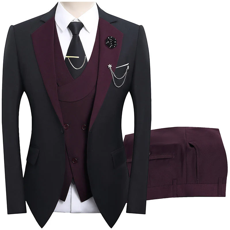 🧥New arrival 40% OFF!🤍 Modern Contrast Color Wedding Suit – 3-Piece Slim-Fit Set in Bold Black & Light Blue (8 Colors!) 👔 - Image 15