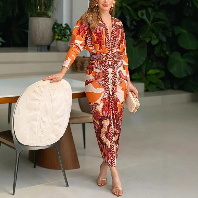 Women's Elegant V-Neck Printed Bodycon Dress💖Limited time offer - Image 2