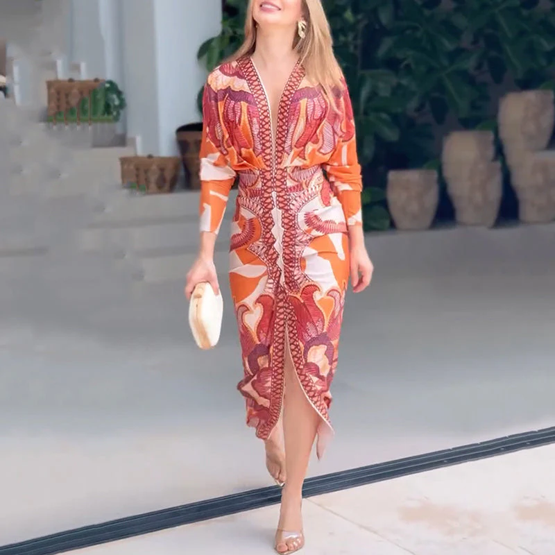 Women's Elegant V-Neck Printed Bodycon Dress💖Limited time offer - Image 8