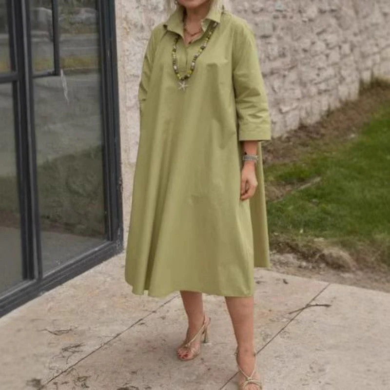 Women's Casual Solid Color Dress with Convenient Pockets - Image 3