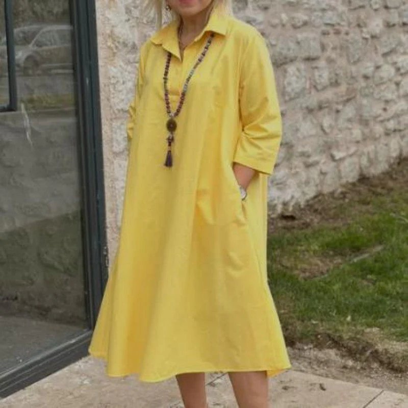 Women's Casual Solid Color Dress with Convenient Pockets - Image 4