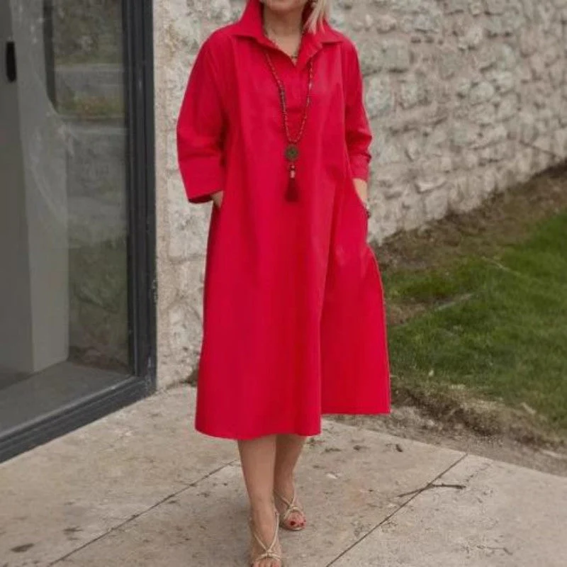 Women's Casual Solid Color Dress with Convenient Pockets - Image 5