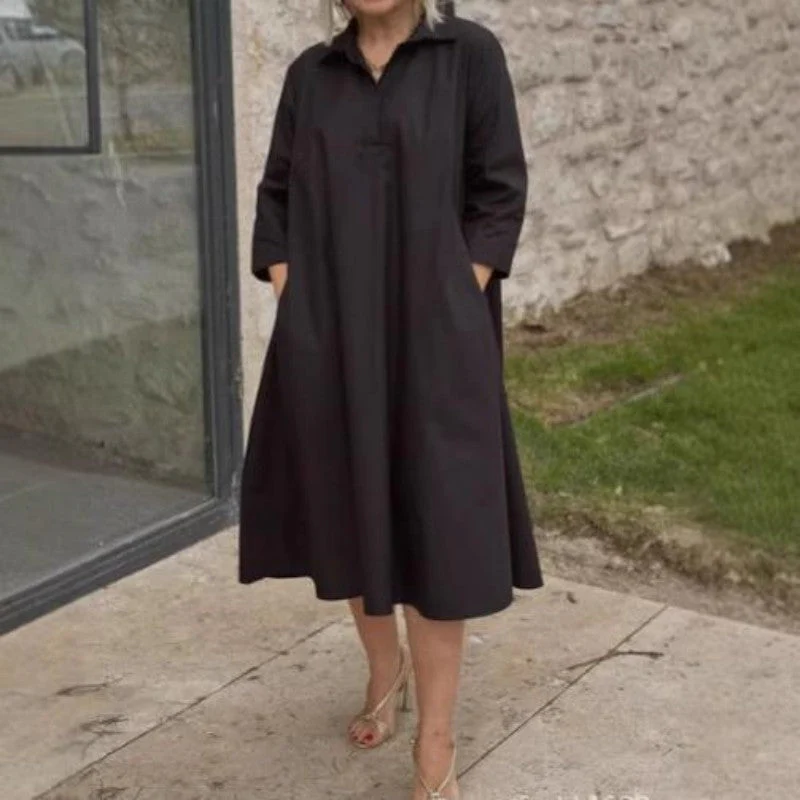 Women's Casual Solid Color Dress with Convenient Pockets - Image 6
