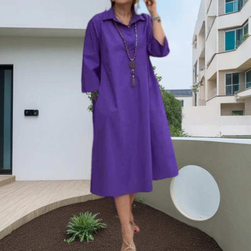 Women's Casual Solid Color Dress with Convenient Pockets - Image 7