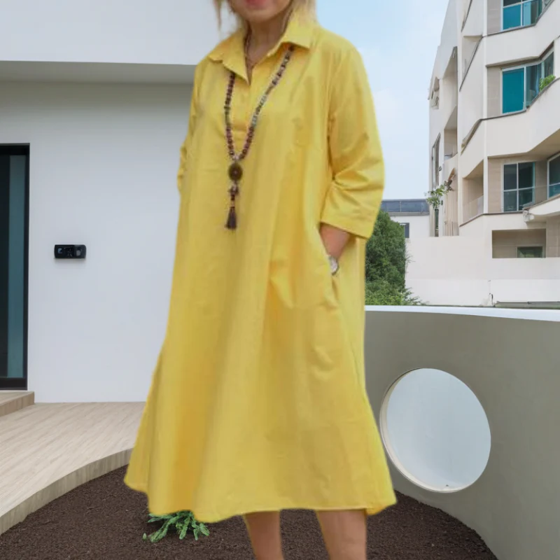 Women's Casual Solid Color Dress with Convenient Pockets - Image 8