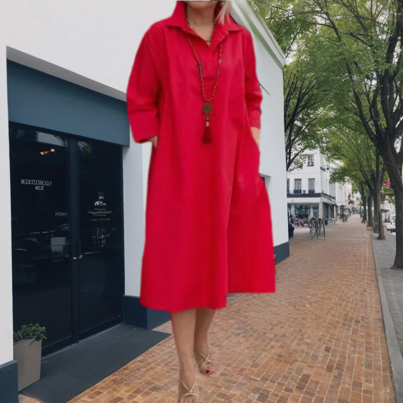 Women's Casual Solid Color Dress with Convenient Pockets - Image 9