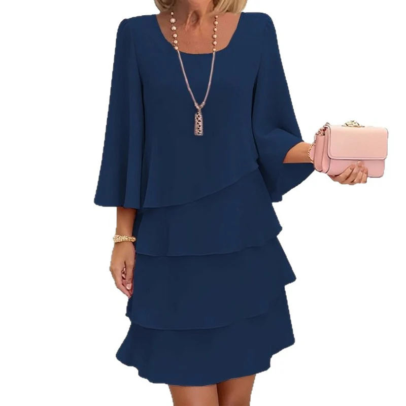 Women's Tiered Ruffle Dress with Flared Sleeves - Image 2