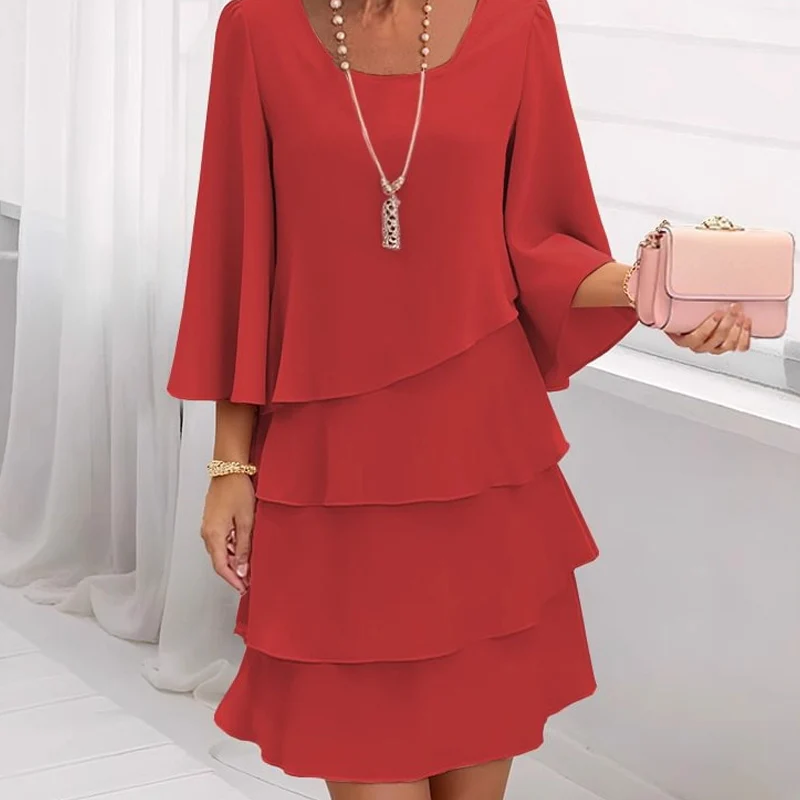 Women's Tiered Ruffle Dress with Flared Sleeves - Image 3