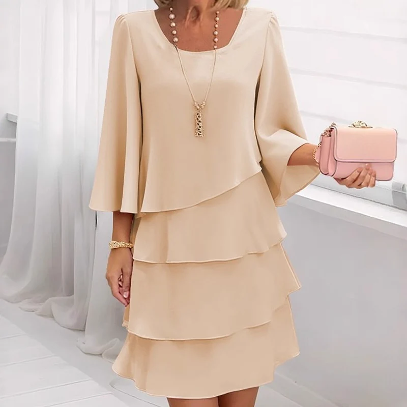 Women's Tiered Ruffle Dress with Flared Sleeves - Image 4