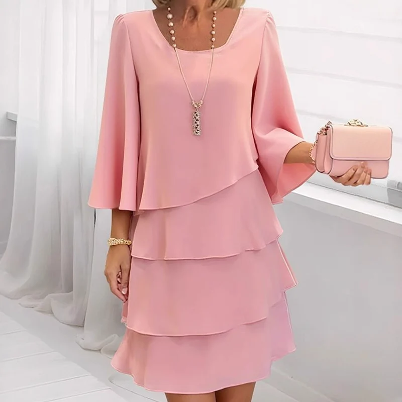 Women's Tiered Ruffle Dress with Flared Sleeves - Image 5