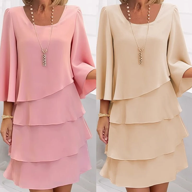 Women's Tiered Ruffle Dress with Flared Sleeves - Image 7