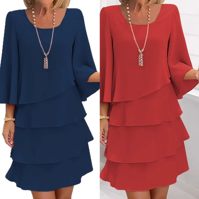 Women's Tiered Ruffle Dress with Flared Sleeves - Image 8