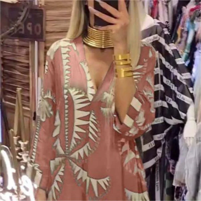 Women's Vintage Coconut Tree Print Dress with 3/4 Sleeve & Split Hem - Image 6