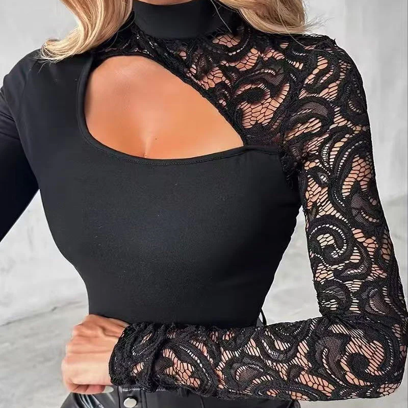 👗New arrival 40% OFF!🥰Women's Asymmetrical Cutout Lace Sleeve Top - Image 7