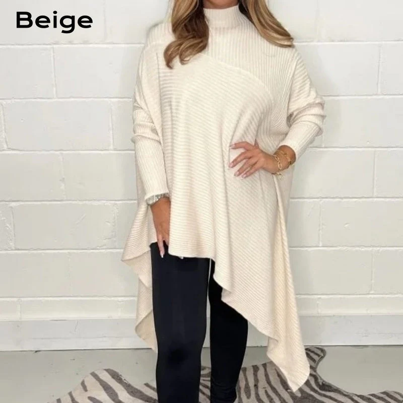 Women's Casual Knit Solid Irregular Turtleneck Sweater - Image 11