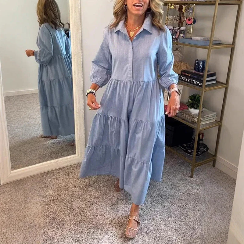 Women's Casual Lapel Puffy Shirt Dress - Image 2