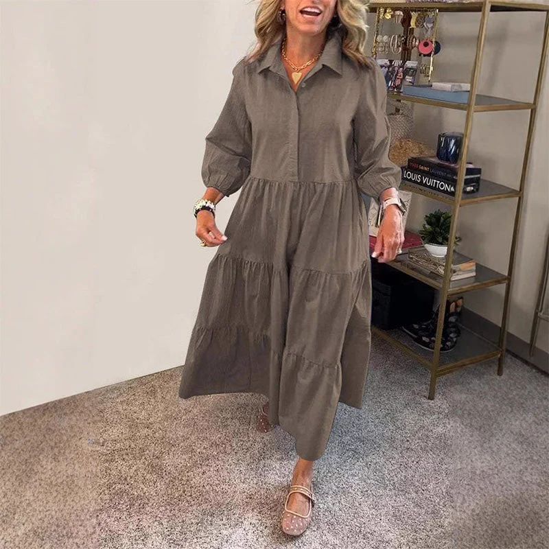 Women's Casual Lapel Puffy Shirt Dress - Image 3