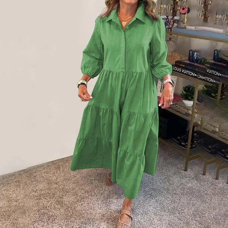 Women's Casual Lapel Puffy Shirt Dress - Image 4