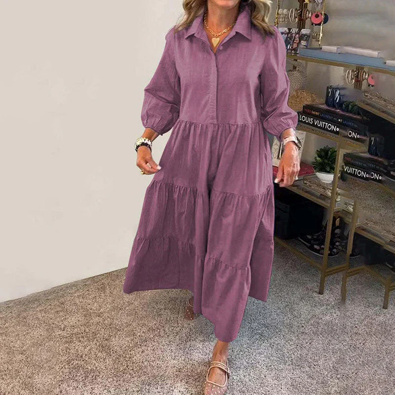 Women's Casual Lapel Puffy Shirt Dress - Image 5