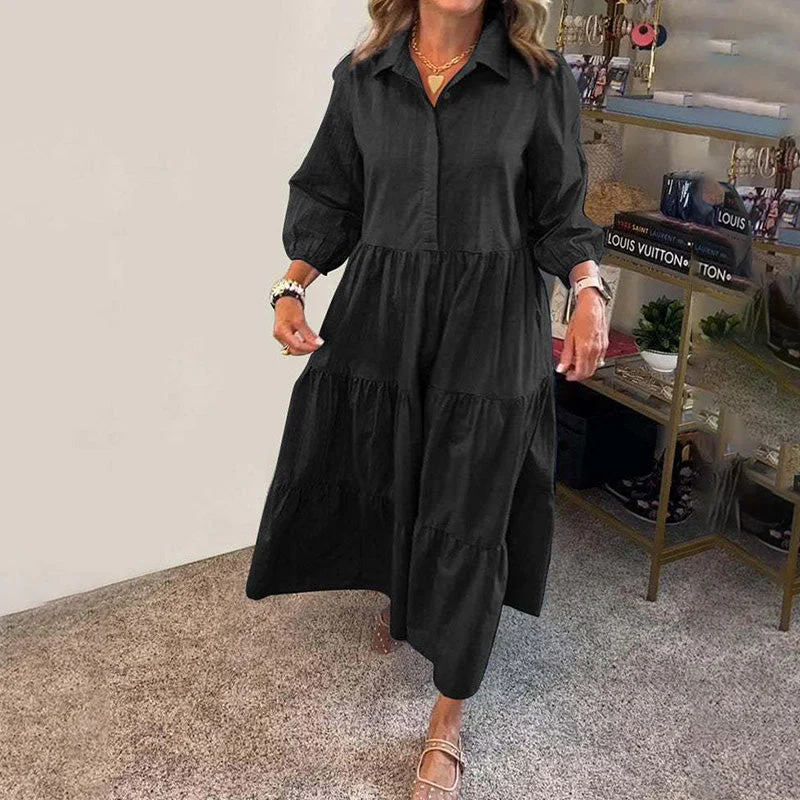 Women's Casual Lapel Puffy Shirt Dress - Image 6
