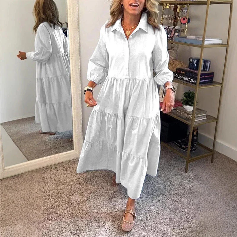 Women's Casual Lapel Puffy Shirt Dress - Image 7