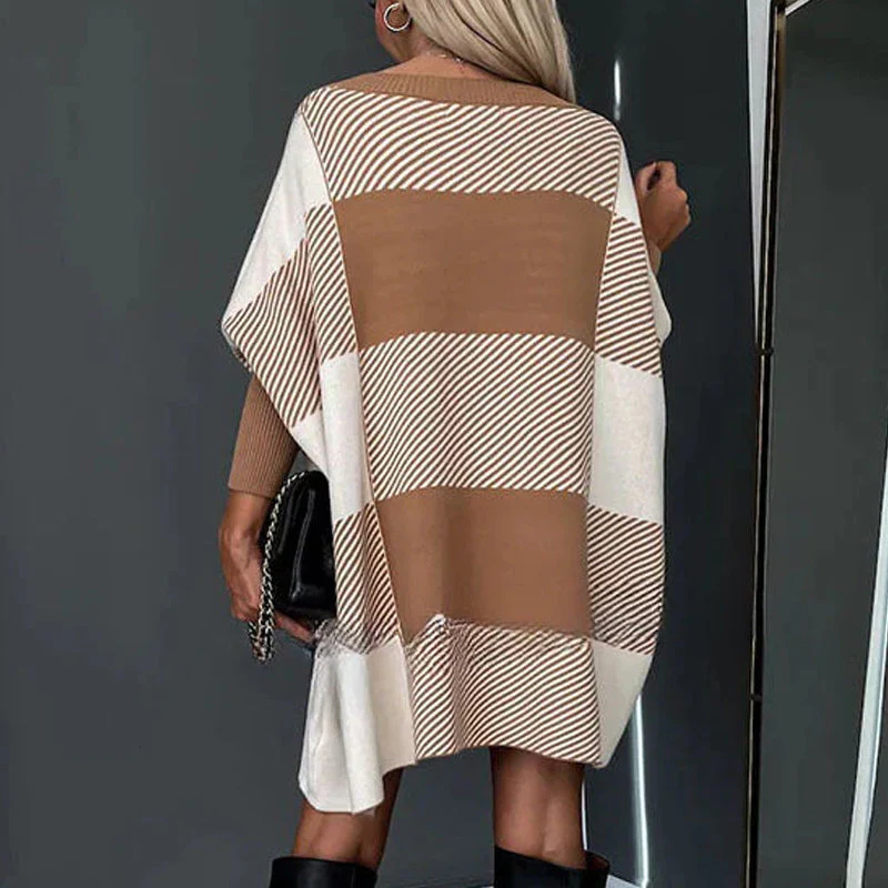 Women's Color Block Plaid Cape Loose Sweater - Image 4