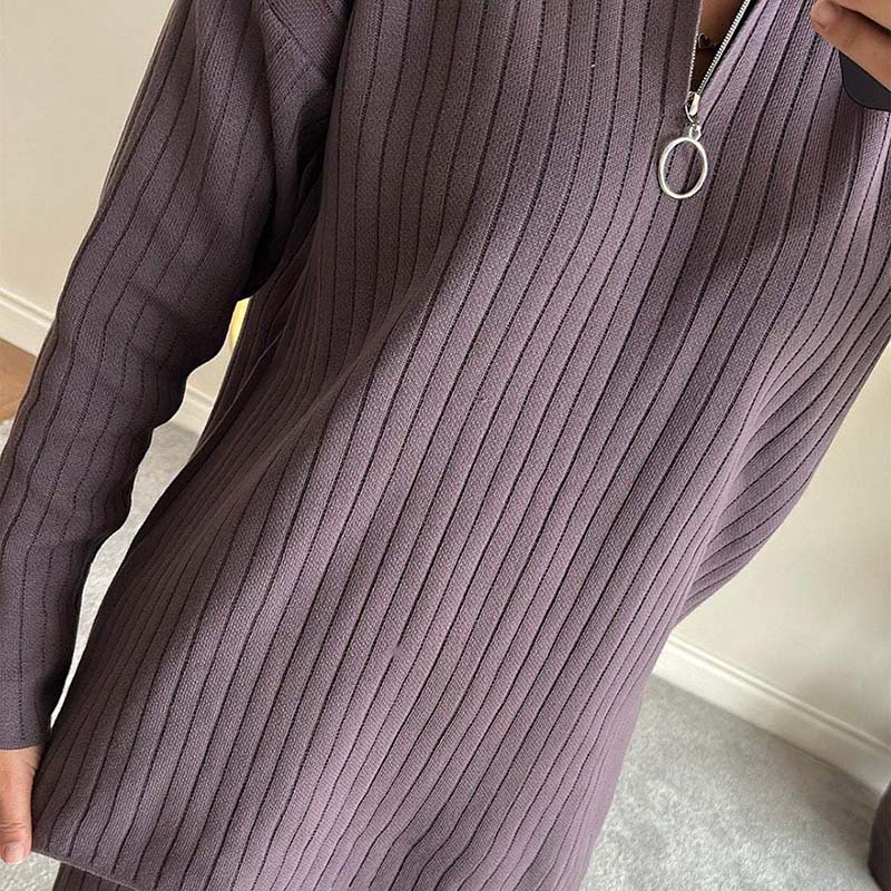 Women's Cozy Ribbed Knit Two-Piece Set with Slit-Leg Pants - Image 8