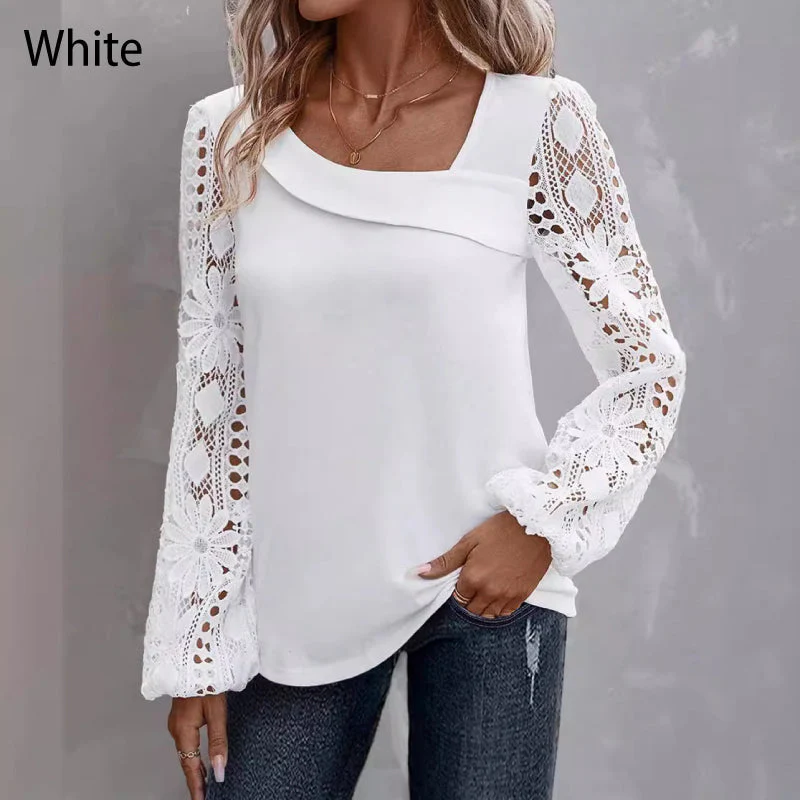 Women's Cutout Lace Patchwork Long-Sleeve Top - Image 10