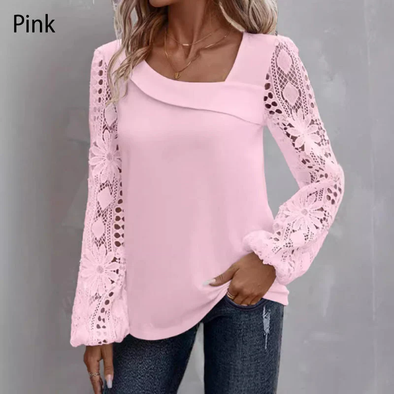 Women's Cutout Lace Patchwork Long-Sleeve Top - Image 11