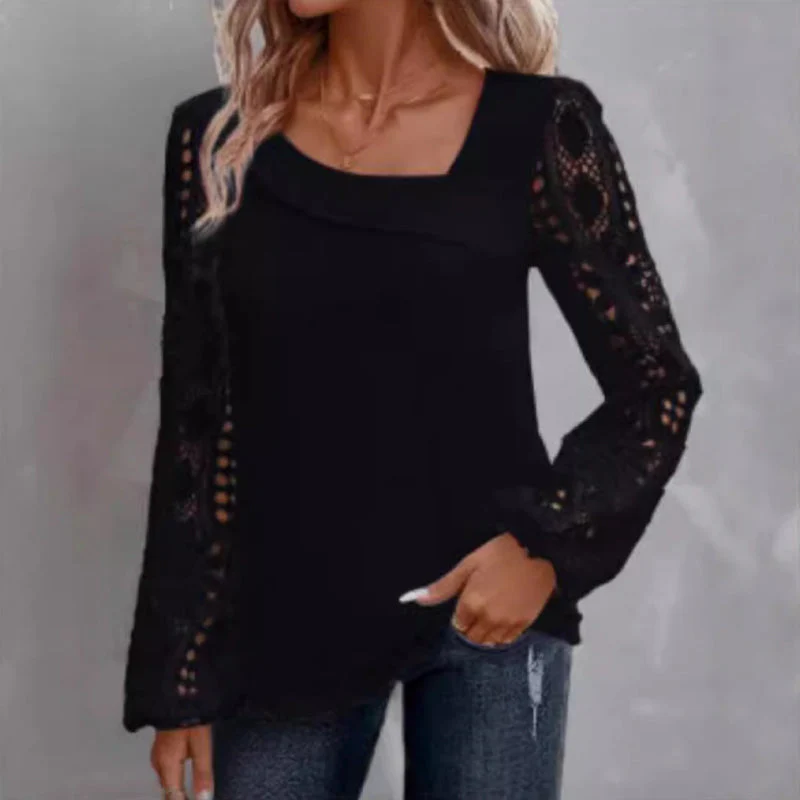 Women's Cutout Lace Patchwork Long-Sleeve Top - Image 3