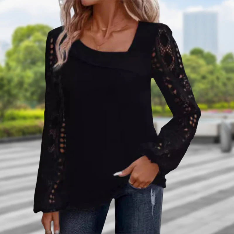 Women's Cutout Lace Patchwork Long-Sleeve Top - Image 6
