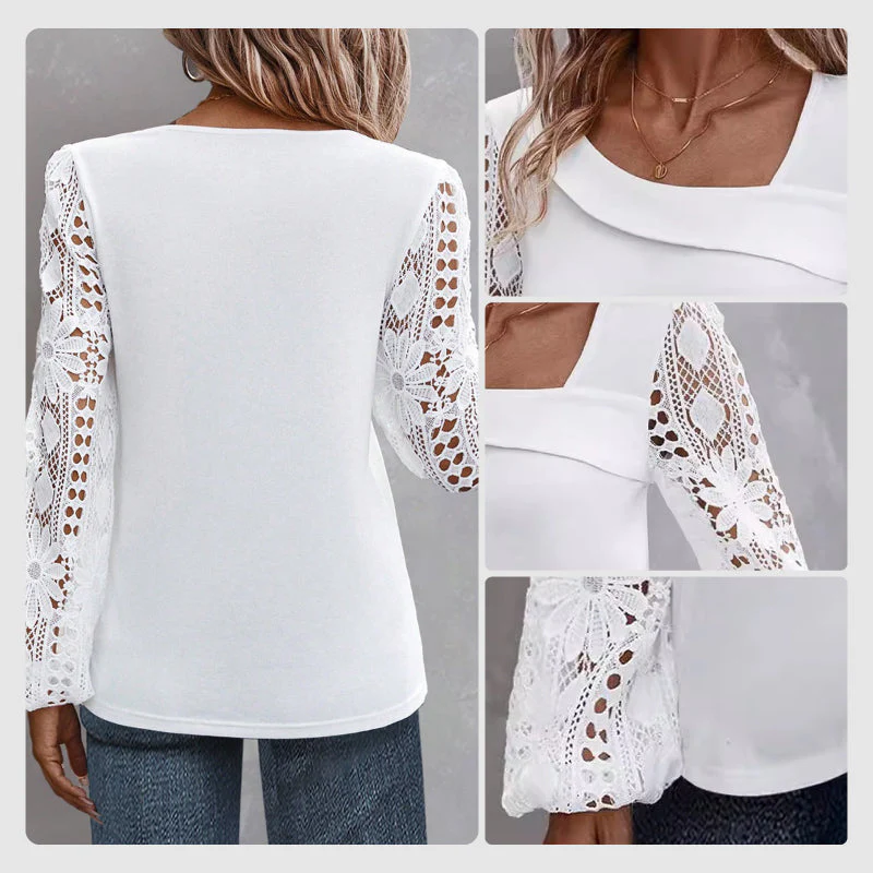 Women's Cutout Lace Patchwork Long-Sleeve Top - Image 7