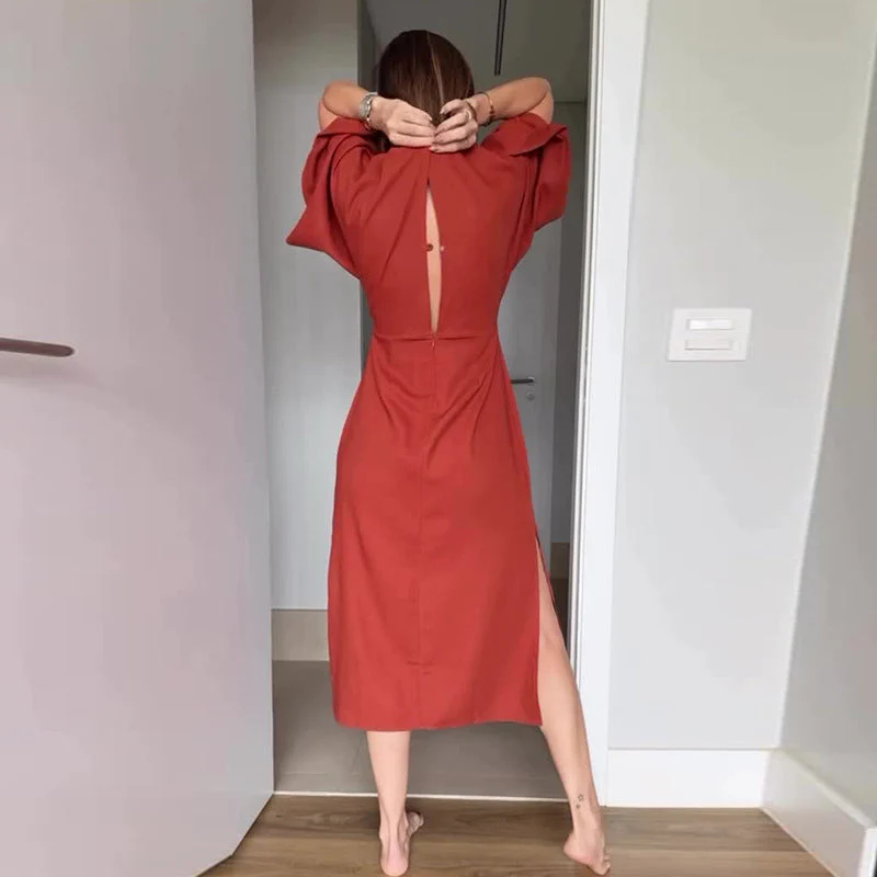 💃Women’s Elegant Waist Tie Side Slit V-Neck Dress - Image 3