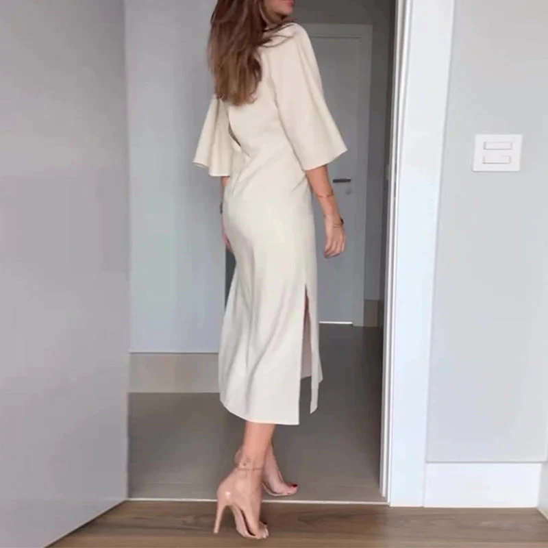 💃Women’s Elegant Waist Tie Side Slit V-Neck Dress - Image 8