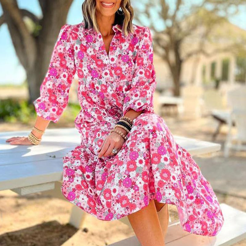 🌸Spring Specials🌸Women's Long Sleeve V Neck Bohemian Midi Dress - Image 10