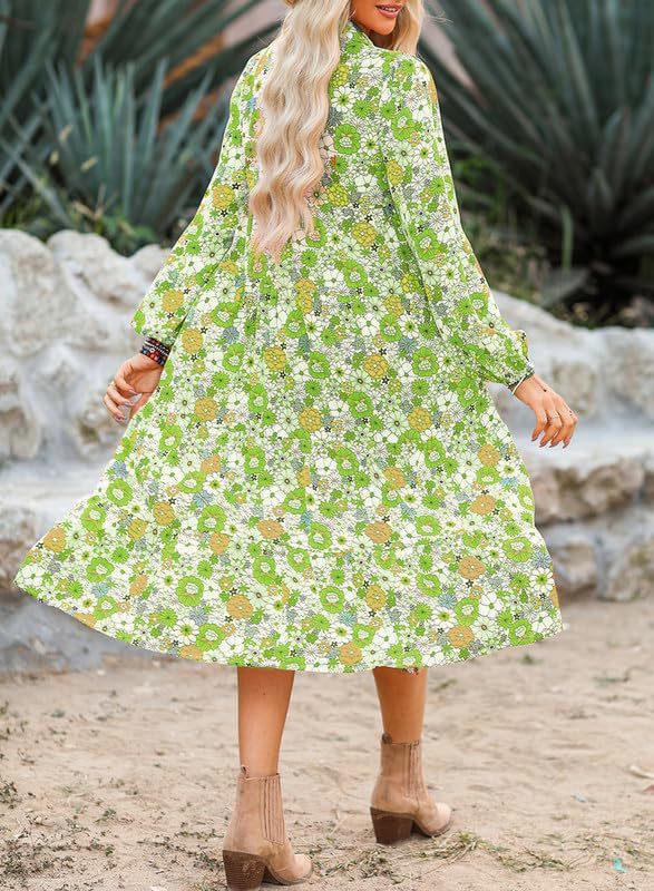 🌸Spring Specials🌸Women's Long Sleeve V Neck Bohemian Midi Dress - Image 2