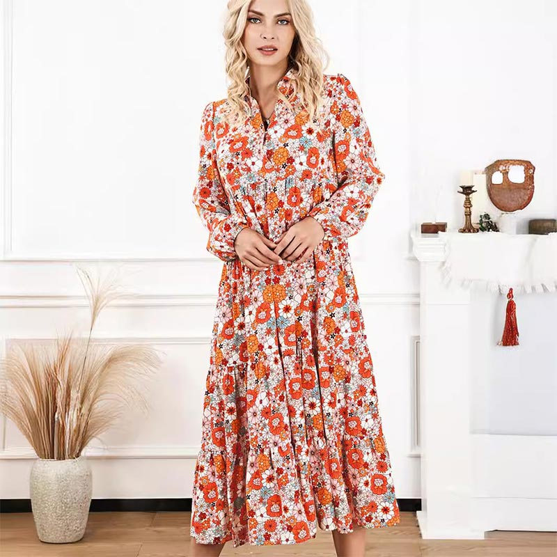 🌸Spring Specials🌸Women's Long Sleeve V Neck Bohemian Midi Dress - Image 3