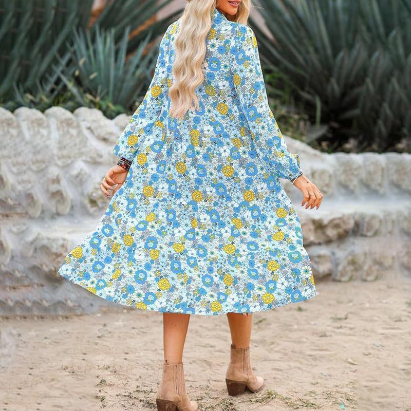 🌸Spring Specials🌸Women's Long Sleeve V Neck Bohemian Midi Dress - Image 5