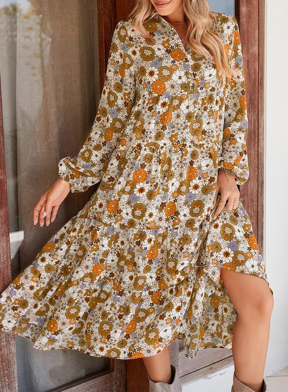 🌸Spring Specials🌸Women's Long Sleeve V Neck Bohemian Midi Dress - Image 7