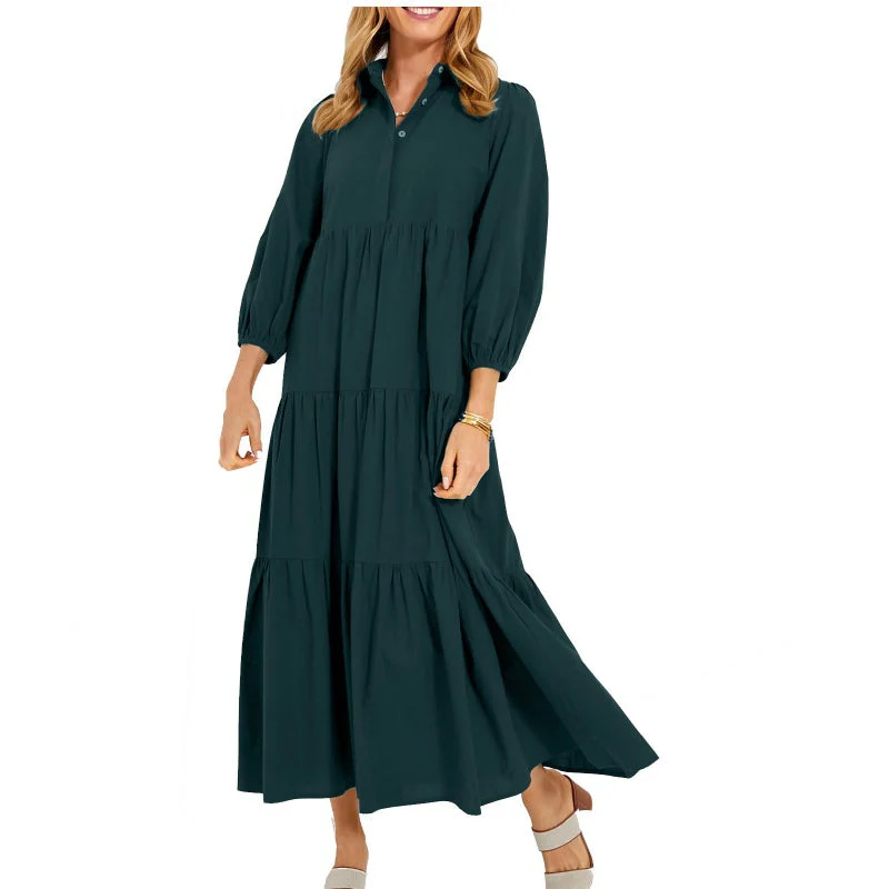 Women's Plus Size Casual Lapel Long Dress - Image 3