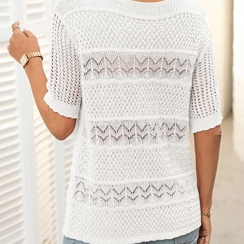 🎉This week's Special Sales - 49% OFF✨Women's Round Neck Hollow Knit Crochet Short Sleeve Sweater - Image 10