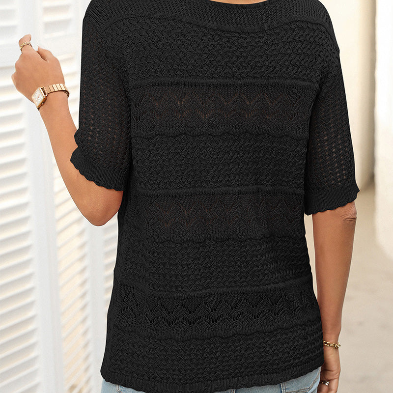 🎉This week's Special Sales - 49% OFF✨Women's Round Neck Hollow Knit Crochet Short Sleeve Sweater - Image 15