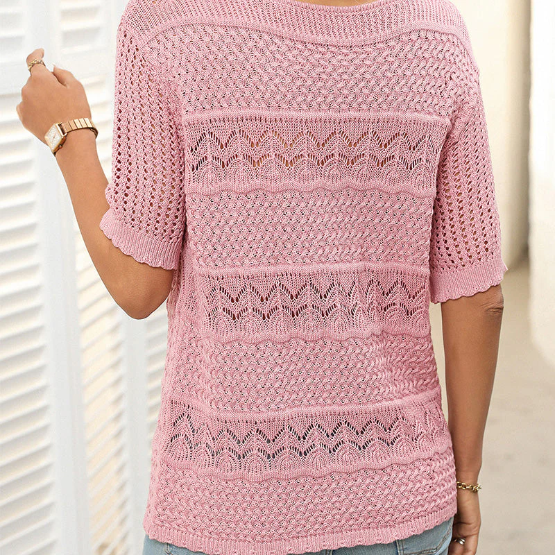 🎉This week's Special Sales - 49% OFF✨Women's Round Neck Hollow Knit Crochet Short Sleeve Sweater - Image 21