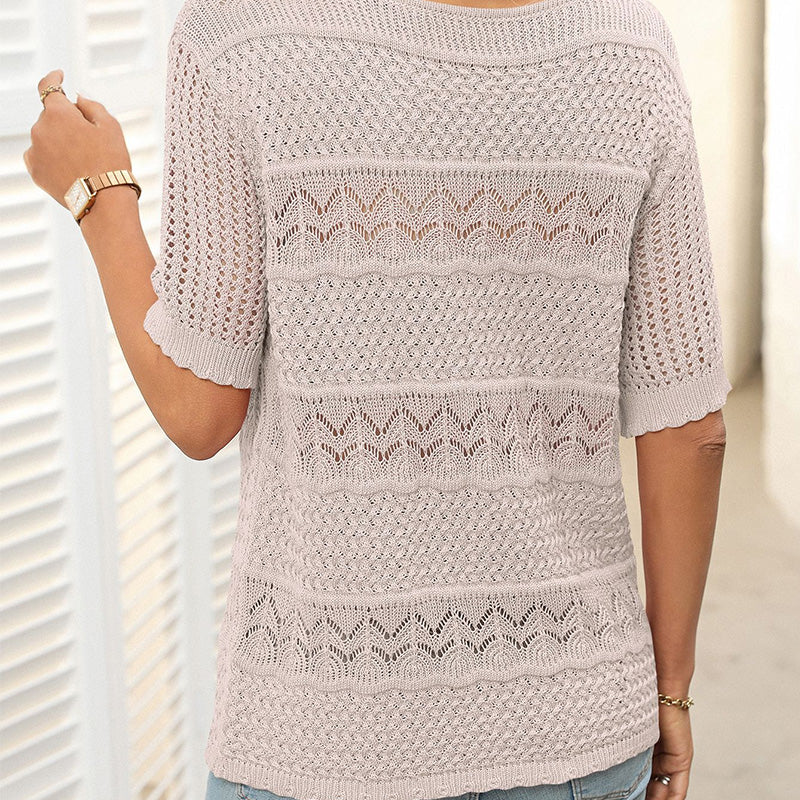 🎉This week's Special Sales - 49% OFF✨Women's Round Neck Hollow Knit Crochet Short Sleeve Sweater - Image 26