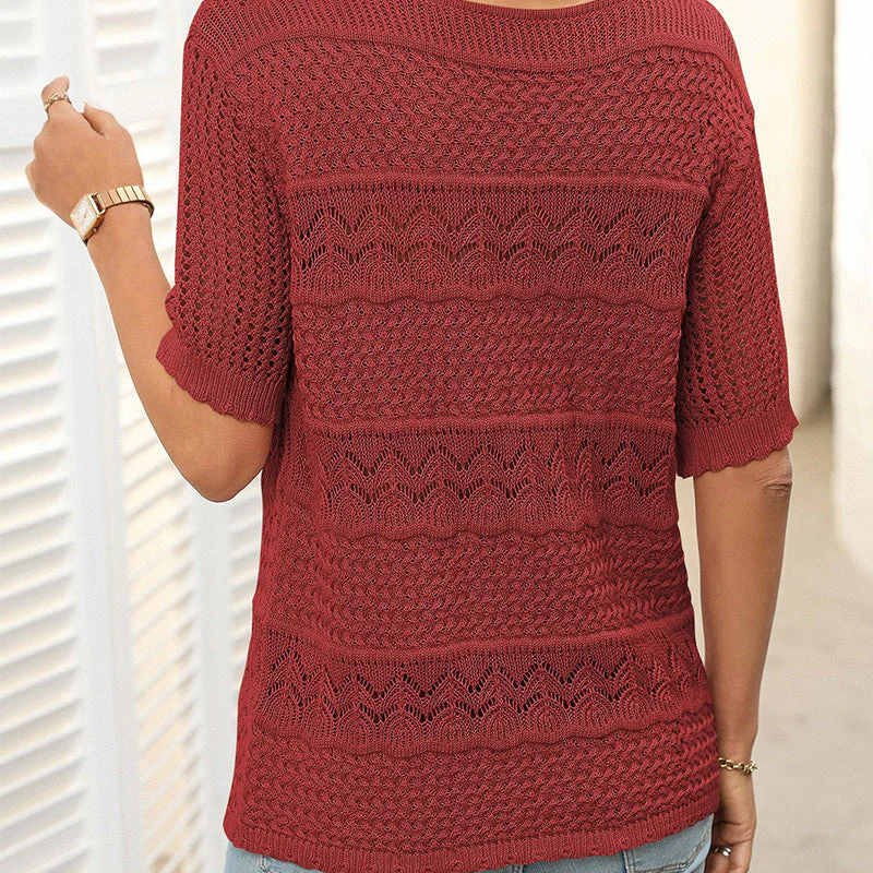 🎉This week's Special Sales - 49% OFF✨Women's Round Neck Hollow Knit Crochet Short Sleeve Sweater - Image 4