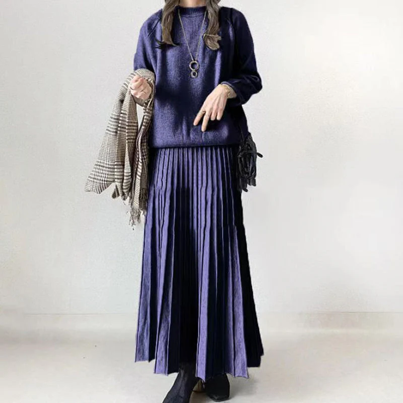 💞Winter Wardrobe Essentials 62%OFF 💞Women's Round-Neck Top ＆ Pleated Skirt 2-Piece Set - Image 9